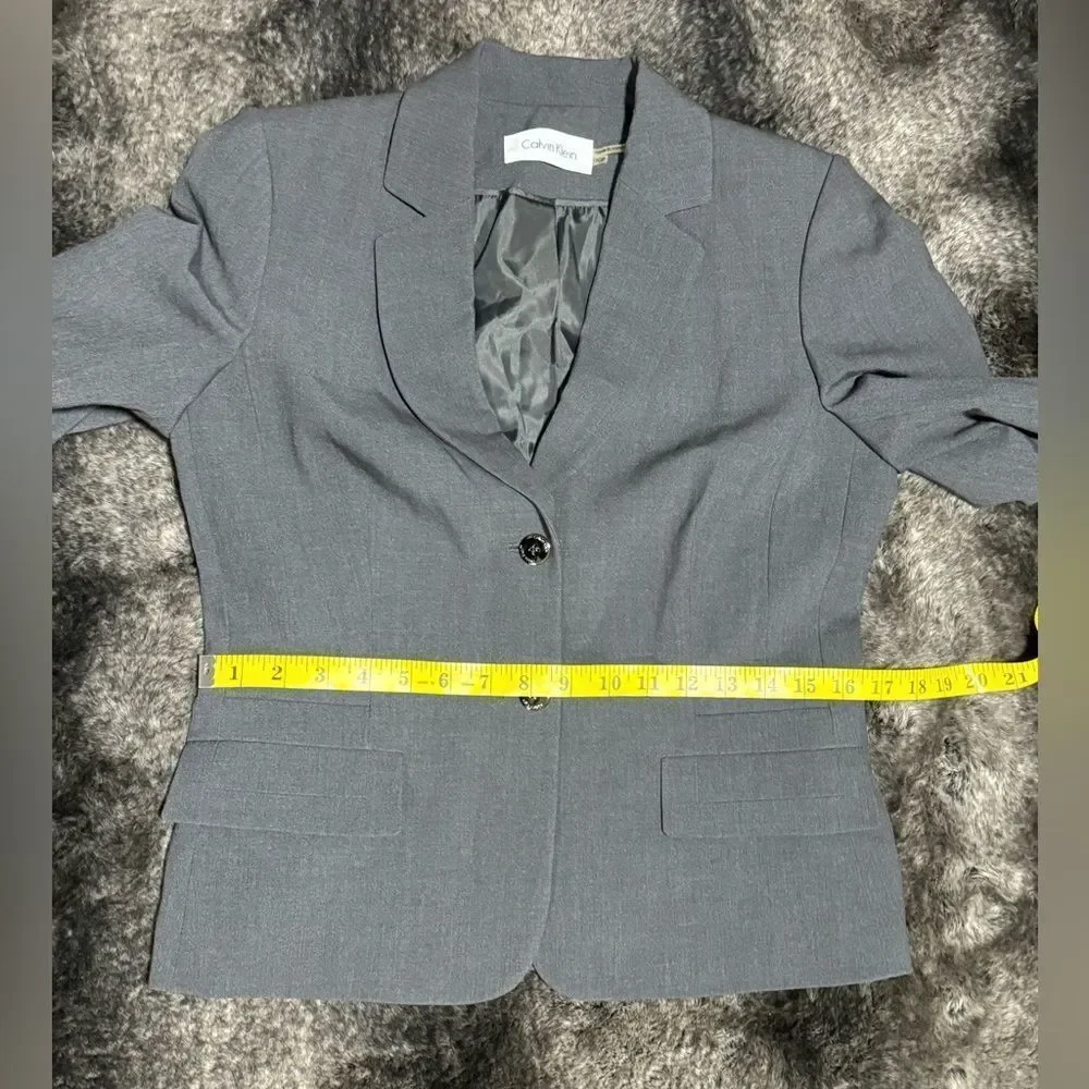 Calvin Klein Women 10P Gray Rayon Blend Blazer Career Office Rayon Blend - Picture 8 of 11
